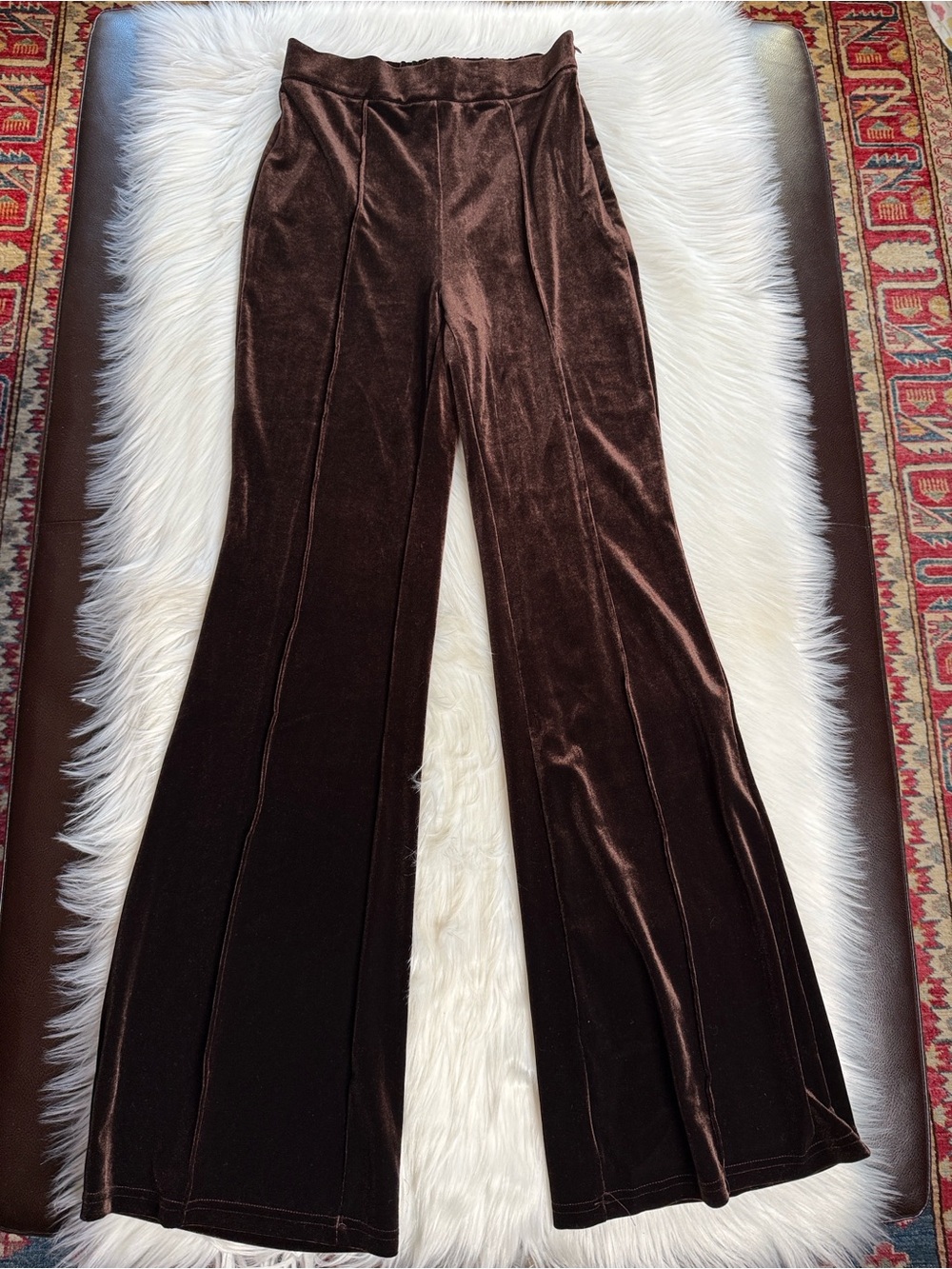 Halara Brown Velvet High Waisted Flare Pants NWOT XL